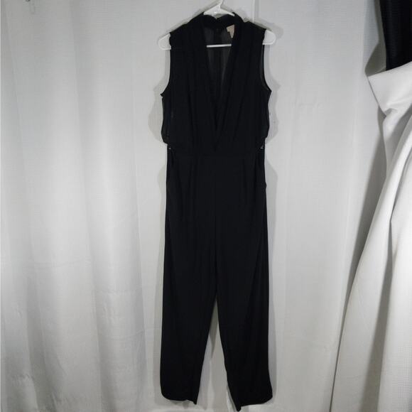 NWOT! H & M! ULTRA GLAM BLACK SHEER V NECK TOP, WIDE LEG JUMPSUIT, ONESIE! SZ 12 - Picture 2 of 11
